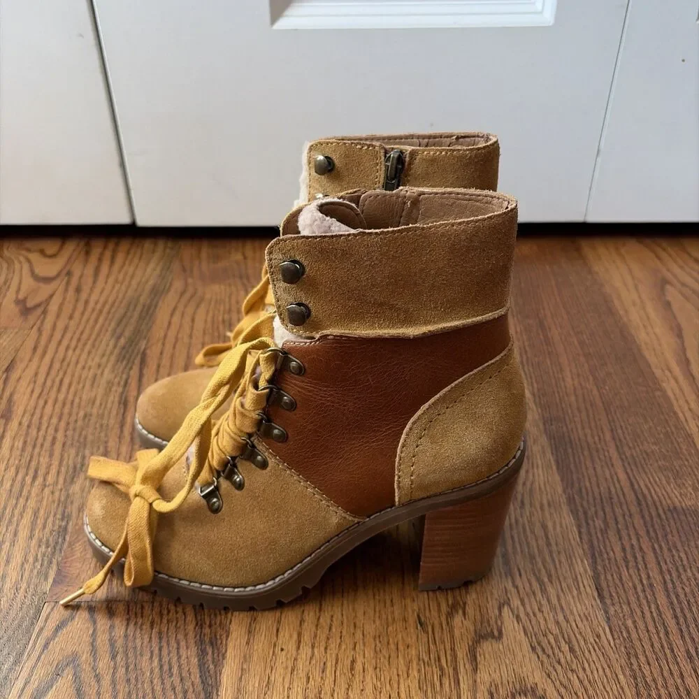 FRYE AND CO RAYNER GENUINE LEATHER & SUEDE LUG SOLE BOOTS WITH 3.5” HEELS Sz 7.5